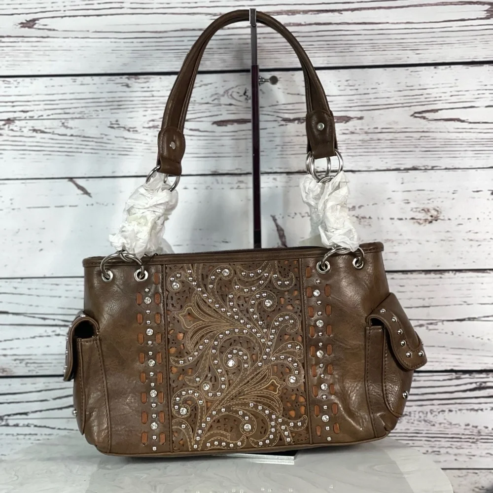 Montana West Cut-Out Collection Concealed Carry Carry Satchel + Wallet - Picture 3 of 10